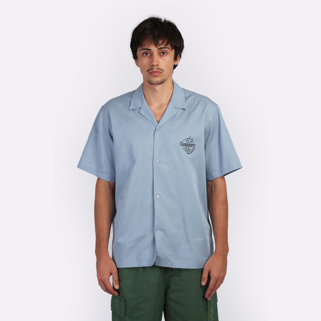 Мужская рубашка Carhartt WIP S/S Ablaze Shirt (I033690-misty sky/black)  - цена, описание, фото 1