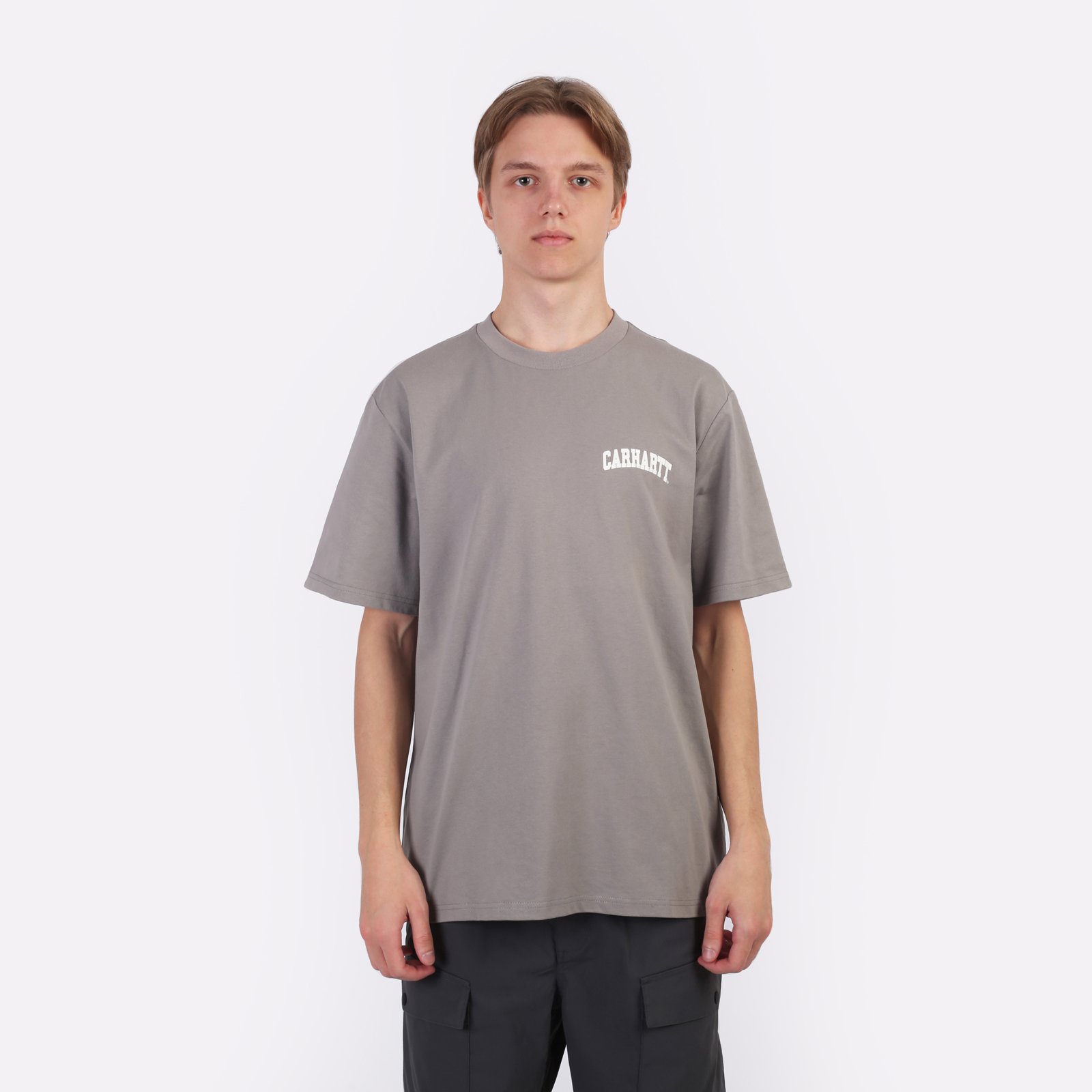 мужская футболка Carhartt WIP S/S University Script T-Shirt  (I034852-grey/white) I034852-grey/white - цена, описание, фото 1